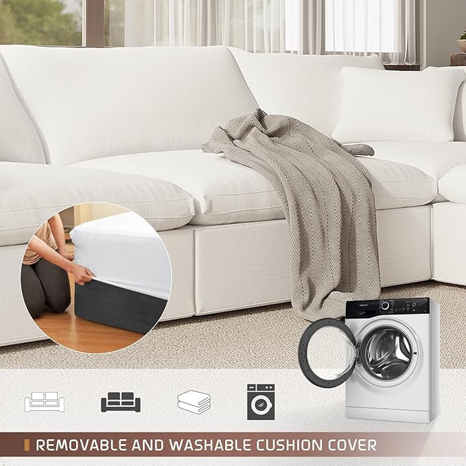 Cloud Modular Sectional Sofa,143" Down Filled Sofa 4 Seat with Chaise,Minimalist Sofa Cover Washable and Replaceable Couches for Living Room,Sectional Sofa Deep Seat White