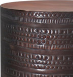 SIMPLIHOME Johnsen Metal Table - 15 inch Wide Solid Iron Drum Accent Table in Oil Rubbed Bronze with Tribal Pattern, Round Boho End Table for Living Room, Bedroom, or Home Office, Fully Assembled