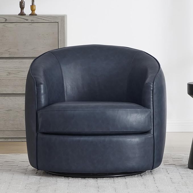 CHITA Swivel Barrel Chair, Modern Comfy FSC Certified Upholstered Faux Leather Accent Chair for Living Room, Fully Assembled, Blue