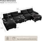 U Shaped Sectional Sofa with Storage Console, Cup Holders & USB Ports, Small Modular Cloud Couch with Deep Seats, Modern Comfy Living Room Sofa for Apartment, Chenille Black
