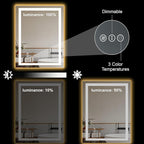 Awoco 28''x36'' LED Bathroom Mirror with Light, Lighted Vanity Mirror with Backlit and Front Light, Dimmable Anti-Fog Memory Function Lighted Mirror with 3 Colors for Bathroom Wall