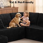 Oversized U Shaped Boneless Sectional Cloud Couch, 133.1'' Modular Sofa with Chaise, Deep Seat Plush Corduroy Couches for Living Room, No Assembly Required,Plush Corduroy,Black