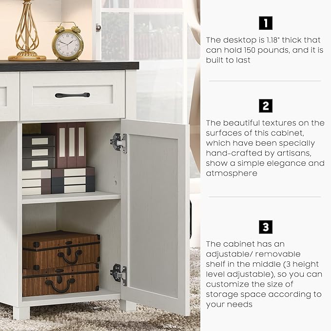 Farmhouse 67" H Executive Desk with Hutch,Office Desks with 5 Drawers, Computer Desk with Storage Cabinet & File Drawers and Charging Station, Wood Workstation for Home Office and Study.(Black).