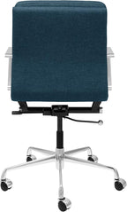 Laura Davidson Furniture SOHO II Padded Management Office Chair - Mid Back Desk Chair with Arm Rest, Swivel & Cushion Availability, Made of Poly-Cotton Fabric, Dark Blue Fabric, Computer Chair