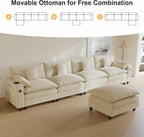 Cloud Couch, Modular Sectional Sofa with Ottoman, Charging Station, Throw Pillows, Cup Holders, Modern Convertible L Shaped Couches for Living Room, Bedroom (White, 152"- L Shape)