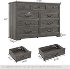DICTAC Farmhouse 9 Drawers Dresser for Bedroom, Wide Dressers Chest of Drawers, Large Storage Closet Organizer with Natural Texture and Vintage Metal Handle, Wooden Dresser TV Stand for Living Room