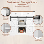 Vabches Bathroom Floor Cabinet, Farmhouse Storage Cabinet with Sliding Barn Door and Storage Drawers, White Buffet Cabinet with Adjustable Shelves for Bathroom, Kitchen, Entrance Area, Living Room