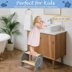Wooden Step Stool - Two Step Stools Toddler 250 lbs Capacity with Safety Non-Slip Pads - Potty Training Stool for Bathroom Sink, Bedroom, Kitchen Dual Height Step Stools for Kids(Elephant|Gray)