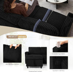 110" Corduroy Pull Out Sofa Bed w/Adjustable Backrests, Sectional U-Shape Sleeper Sofa w/Storage Chaise, Convertible Couch Bed w/USB Charging Port & Cup Holders for Living Room, House, Black