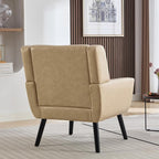 Dolonm Midcentury Modern Leather Accent Chair with Arms, Upholstered Reading Side Chair Tufted Back Decorative Wingback Chair for Living Room Bedroom (Khaki-PU)