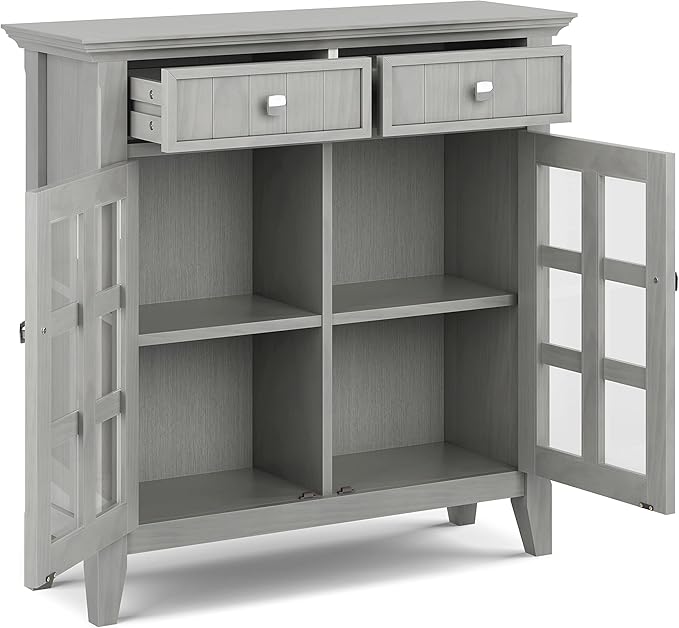 SIMPLIHOME Acadian SOLID WOOD 36 Inch Wide Rustic Entryway Hallway Storage Cabinet in Fog Grey, For the Living Room, Entryway and Family Room