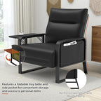 Upholstered Accent Chairs Set of 2, Modern Faux Leather Sofa Chairs with Foldable Side Tray Table & Storage Pocket, Small Accent Sofas for Living Room, Bedroom, Black