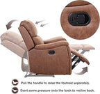 CANMOV Leather Recliner Chair, Classic and Traditional Manual Recliner Chair with Overstuffed Arms and Back, Manual Single Sofa with Concealed Cup Holders, Brown