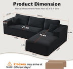 106" Cloud Modular Sectional Sofa Couch with L-Shape Chaise,Modern Boneless Sectional Couch with Deep Seat,Upholstered Couches for Living Room Bedroom,No Assembly Required,Black
