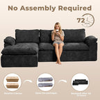 Modular Sectional Sofa, 107.5" L-Shaped Boneless Couch with Deep Seat, Modern Minimalist Upholstered Cloud Sectional Couch for Living Room Bedroom, No Assembly Required, Black Chenille