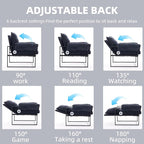 Xifan Modern Comfy Reclining Chair with 6 Angle Adjustable Backrest, Upholstered Accent Chair Fabric Living Room Lounge Chair for Reading Room - Dark Blue, 1PC