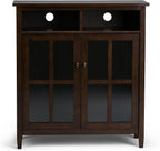 SIMPLIHOME Warm Shaker SOLID WOOD 39 inch Wide Transitional Medium Storage Media Cabinet in Tobacco Brown for the Living Room, Entryway and Family Room