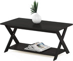 Furinno Modern Coffee Table, Rectangle Modern Coffee Table with X-Legs, Criss-Crossed Side Table, for Living Room, Bedroom, Home Office, Black Espresso