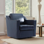 UIXE Faux Leather Swivel Accent Chair, Upholstered Arm Chair for Living Room, Modern Club Armchair Comfy Single Sofa Bedroom Reading Seat with Lumbar Pillow - Navy Blue