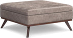 SIMPLIHOME Owen 40 inch Wide Mid Century Modern Square XL Coffee Table Storage Ottoman in Distressed Grey Taupe Vegan Faux Leather, Assembled, for The Living Room, Entryway and Family Room
