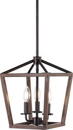 JONATHAN Y JYL1321A Pagoda 10" 3-Light Iron Farmhouse Industrial Lantern LED Pendant, Rustic, Bohemian, Coastal, for Dining Room, Kitchen, Living Room, Oil Rubbed Bronze/Faux Wood