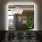 WTTY 36"X36" LED Bathroom Mirror with Black Frame, Bathroom Vanity Mirror with Lights for Wall, Front Light and Backlit, Anti-Fog, Dimmable, 3 Colors, Shatterproof, Memory, Horizontal/Vertical