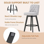 MINCETA Bar Stool, 30 Inch Upholstered Barstool with Low Tufted Back and Footrest, Swivel Counter Height Barstool for Kitchen Island Home Bar Performance Fabric Greige