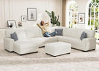 Wanderwell Oversized Modular Sectional Sofa, 8-Seater U Shaped Couches with Movable Ottoman,Corduroy Sectional Couch with Wide and Deep Seats Suitable for Living Room,Bedroom,Apartment (Cream, U-8)