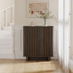 Sideboard Buffet Cabinet with Storage, Walnut Freestanding Floor Cabinet Farmhouse Sideboard with 2 Fluted Doors Wooden Hallway Cabinet Media Console Table Credenza for Living Room Dining Room, 3PCS