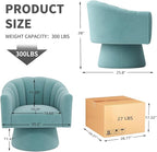 Swivel Accent Chair,Upholstered Velvet 360° Swivel Barrel Chair for Living Room Overstuffed Bouncle Reading Chair Round Armchair for Bedroom,Vanity,Office(Blue)