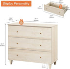 WAMPAT 3-Drawer Kids Dresser for Bedroom, Modern Small Chest of Drawers with Gold Knobs, 35 Inch Wide Light Oak Wood Children Dresser for Baby Room, Nursery, Living Room