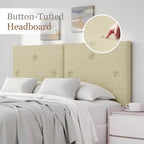 Modern Queen Headboard, Upholstered Linen Fabric Bed Headboard with Solid Wood & Sturdy Metal Legs, Tufted Adjustable Height Headboards in Button Design, Linen