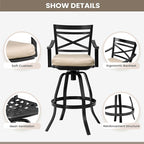 Pellebant 4 Pack Sunbrella Outdoor Bar Stools 30", Aluminum Swivel Patio Bar Height Bar Stools with Footrest and Backrest, for Deck Lawn Garden(Canvas Antique Beige)