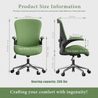 Green Ergonomic Office Desk Chair, Soft Fabric Thickened Curved seat Cushion with Adjustable Lumbar Support, Perfect Blend of Comfort and Good Looks, Ideal Chair for Home or Office, Green