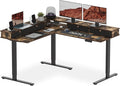SANODESK 63" L Shaped Standing Desk with 4 Drawers, Height Adjustable Stand up Desk, Corner Gaming Desk with Monitor Stand, Black Frame/Rustic Brown Top