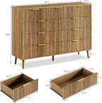 LYNSOM Fluted 9 Drawer Dresser for Bedroom, 55" Wide Modern Chest of Drawers with Curved Profile Design and Metal Handles, Wood Dresser TV Stand & Storage Organizer for Bedroom, Hallway, Walnut