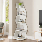 Tribesigns Corner Shelf, Modern 5-Tier Wall Corner Bookshelf, Stylish Corner Small Bookcase Storage Rack Plant Stand with Unique Shape for Living Room, Home Office (White, 1PC)