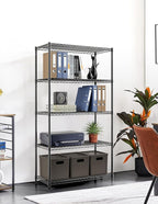 Simple Deluxe Heavy Duty 5-Shelf Storage Shelving Unit, 1250lbs Loading Capacity, 29.92" D x 13.98" W x 61.09" H, Black, 2 Pack