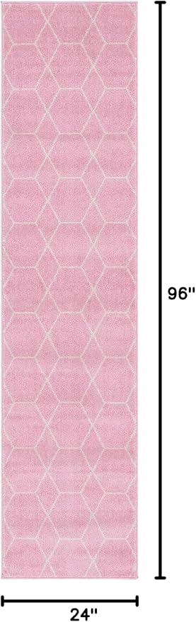 Unique Loom Trellis Frieze Collection Area Rug - Geometric (2' x 8' 8" Runner, Light Pink/ Ivory)