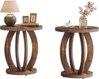 Tribesigns End Table, Round Side Table with Storage, Farmhouse Nightstand Bedside with Round Tabletop, Accent End Table for Living Room Bedroom Small Space, Wooden Accent Furniture (2, Dark Brown)
