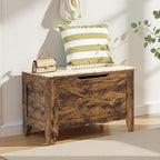 VECELO 30" Storage Bench, Entryway Shoe Ottoman, Farmhouse Style Bench with Handwoven Cushion and Metal Safety Hinges, for Bedroom, Living Room, Entryway, Brown