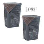 Mind Reader 60L Slim Laundry Hamper, Clothes Basket, Lid, Ventilated, Plastic, Set of 2, Gray