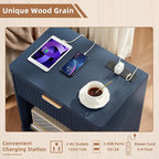 LEYAOYAO Fluted Nightstand with Charging Station, 23" Wide 1 Drawers Night Stand,Blue End Table with Open Storage,Farmhouse Bed Side Tables, Wood Dresser for Bedroom, Living Room, Closet