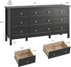 Black 9 Drawers Dresser for Bedroom, 59'' Large Wood Dresser with Gold Handles, Modern Wide Chest of Storage Drawers for Hallway, Living Room