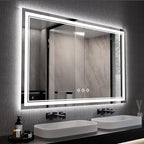 LED Mirror, 55x36 Inch Gradient Front and Backlit Lighted Bathroom Mirror, 3 Colors Dimmable CRI>90 Double Lights, IP54 Enhanced Anti-Fog, Hanging Plates Wall Mount Bathroom Mirror