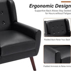 Accent Chair, Modern Faux Leather Armchair for Living Room, Comfy Upholstered Arm Chair Tufted for Indoor Bedroom Office Room (P Black)