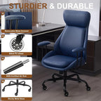 Home Office Desk Chair, PU Casters Ergonomic Computer Chair with Lumbar Support, Adjustable Height, 360°Rolling Swivel Chair, High Back Executive Task, Padded Armrests Chair, Blue Leather