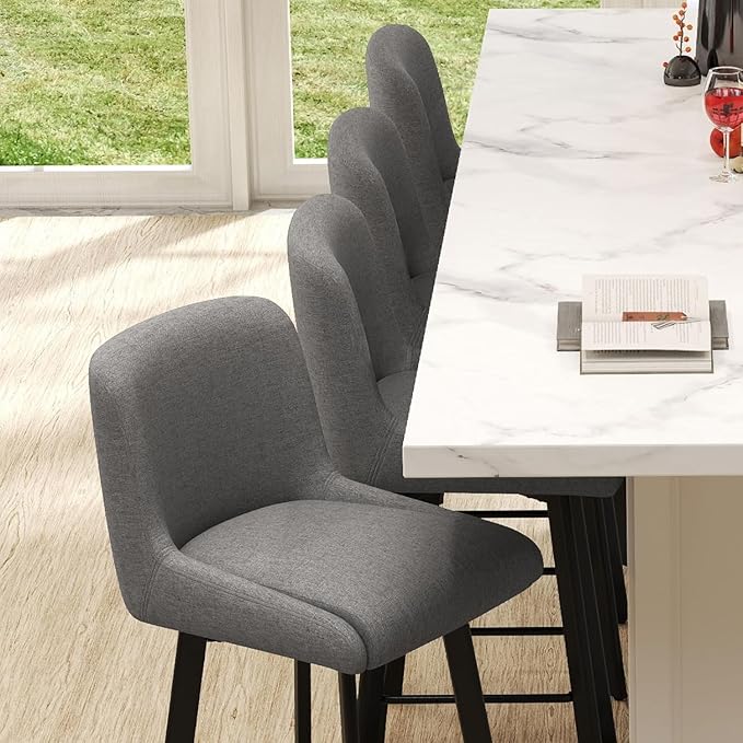 Swivel Bar Stools Set of 4, 30''H Upholstered Barstools with Backs, Modern Counter Height Bar Stool Chairs for Kitchen Island, Metal Legs, Fabric, Gray Counter Stools