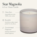 LAFCO New York Classic Candle, Star Magnolia - 6.5 oz - 50-Hour Burn Time - Reusable, Hand Blown Glass Vessel - Made in The USA