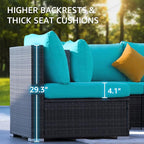 NICESOUL Extra-Large 9 Pcs Outdoor Patio Furniture Set with Fire Pit Table Natural Gas/Propane, 29.3'' High Back Deep Wide Modular Sofa Conversations with Fireplaces, 2 Color Cushion Teal Blue & Grey